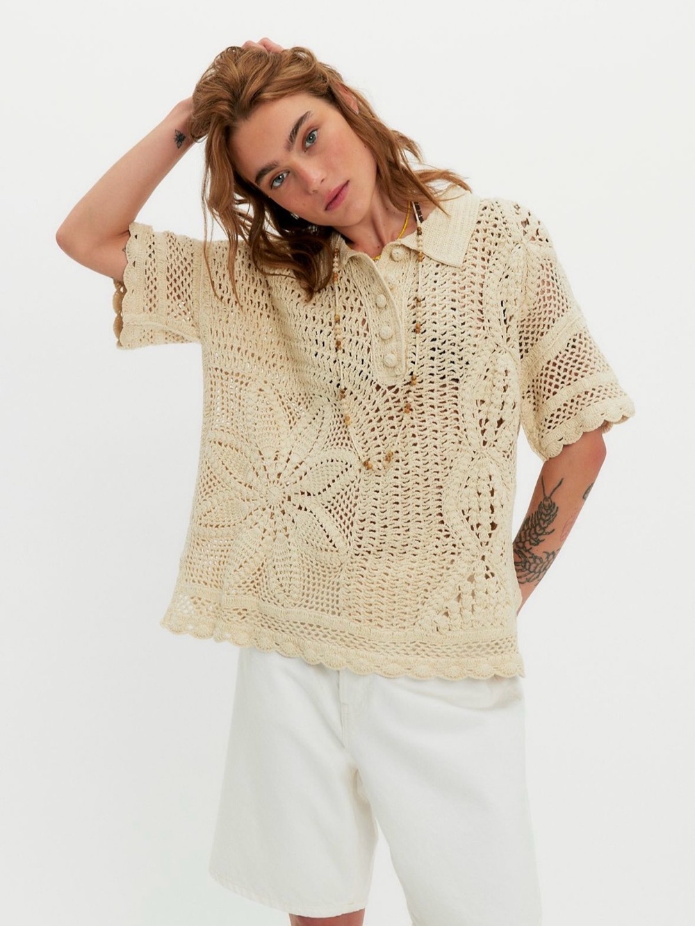 Free People We The Free Dahlia Crochet Cotton Polo